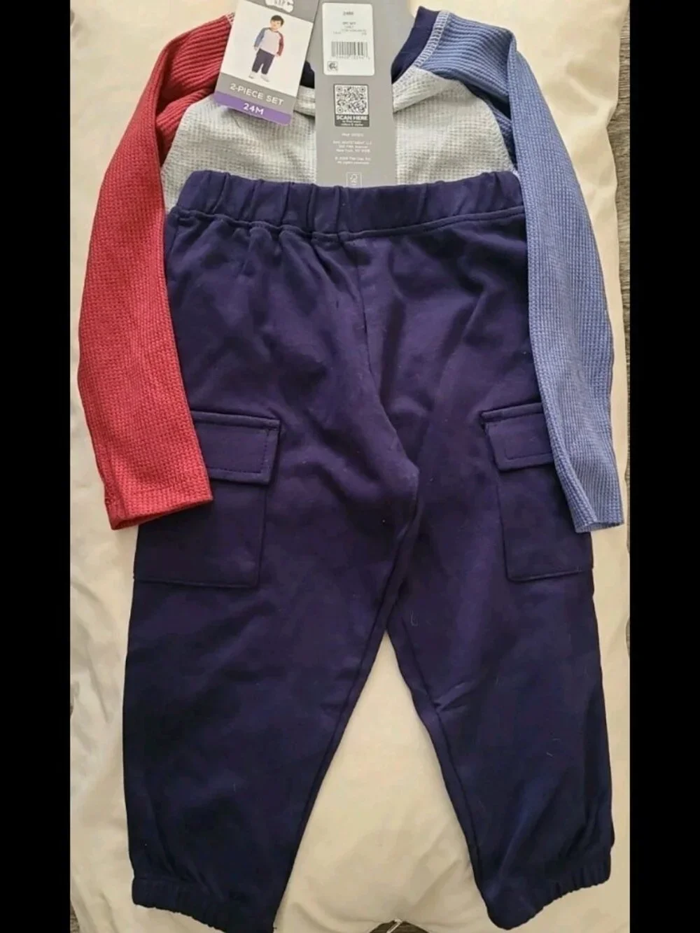 Baby Gap 2 Pc Set Thermal Long Slv Top W. Teddy Bear Icon, Navy Blue Sweatpants